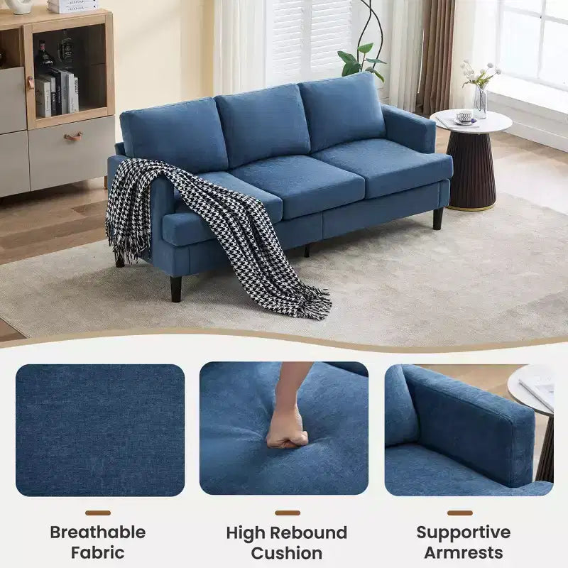 3-Seater Modern Fabric Sofa with Wooden Frame and Comfortable Cushions