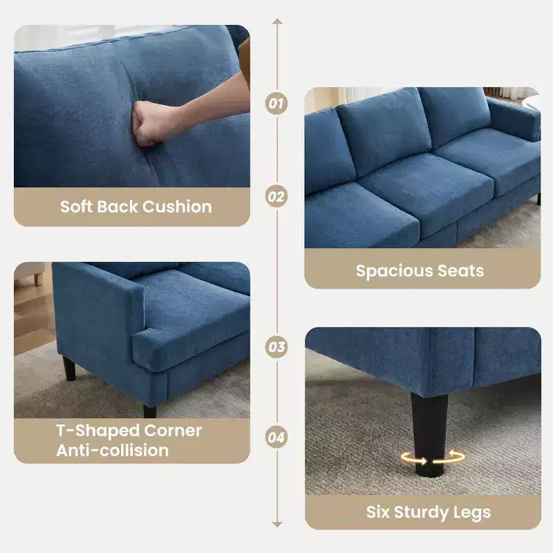 3-Seater Modern Fabric Sofa with Wooden Frame and Comfortable Cushions