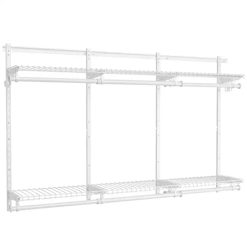 Adjustable Closet Organizer System - 4-8 ft Metal Shelving Unit with 6 Rods & 6 Shelves, 414 lb Capacity, Cloud White
