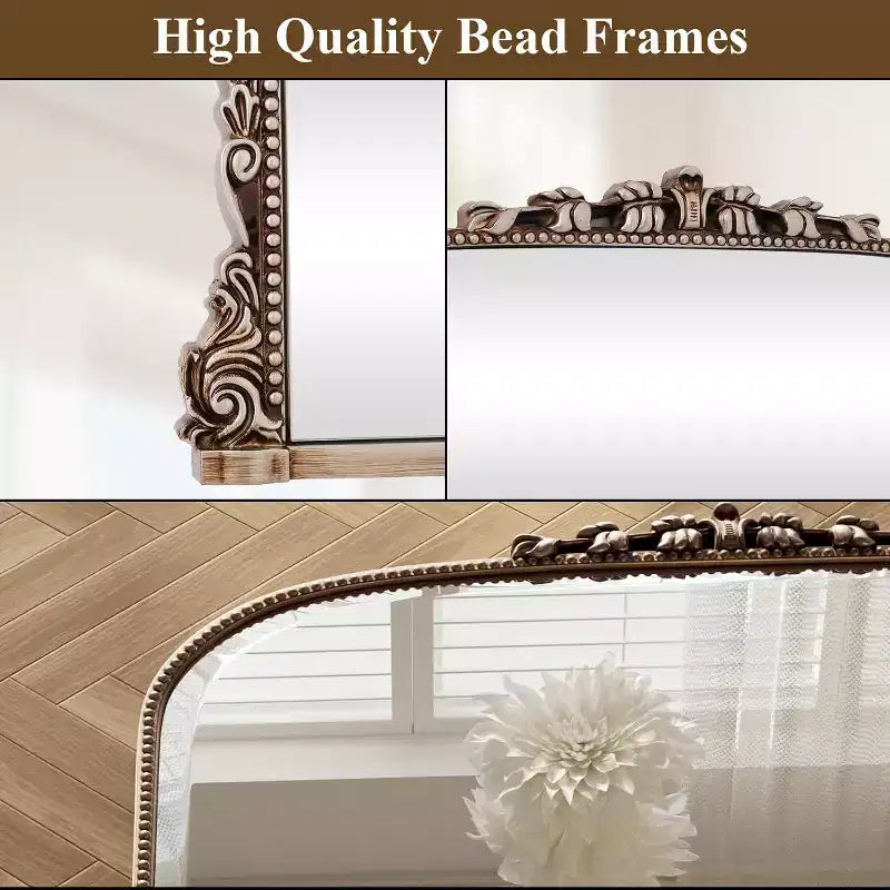 40x28 Arched Beaded Wall Mirror with Metal Frame