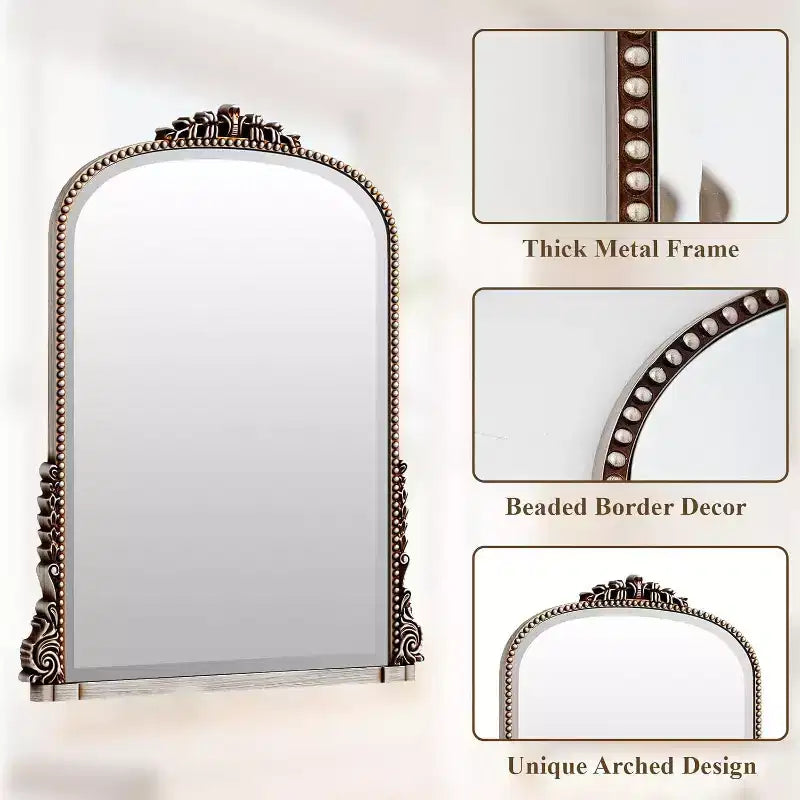 40x28 Arched Beaded Wall Mirror with Metal Frame