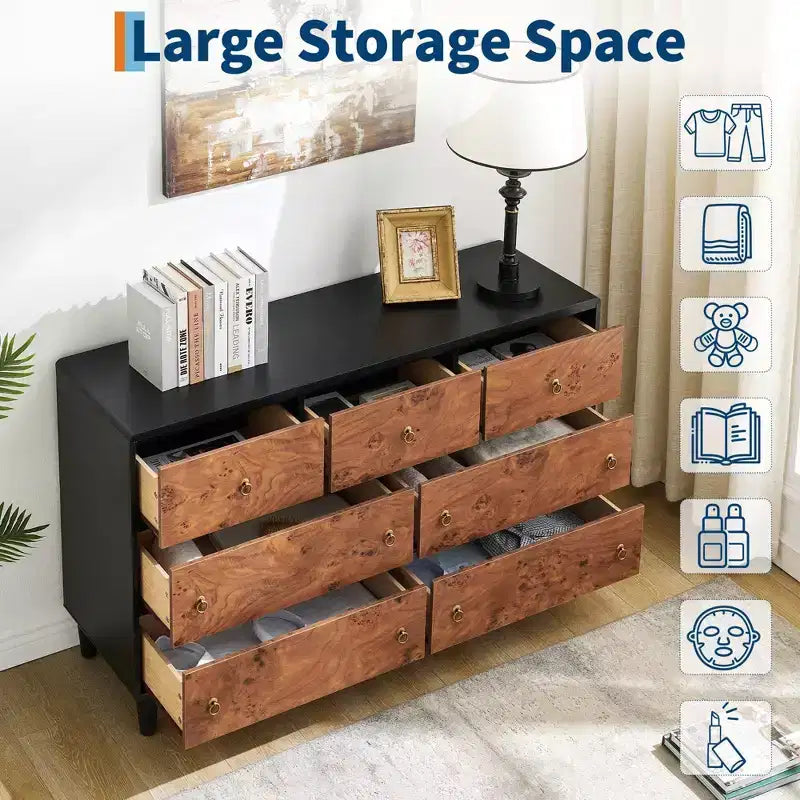 6 Drawers Dresser for Bedroom, 47" Wide Modern Chest of Drawers, Natural Oak
