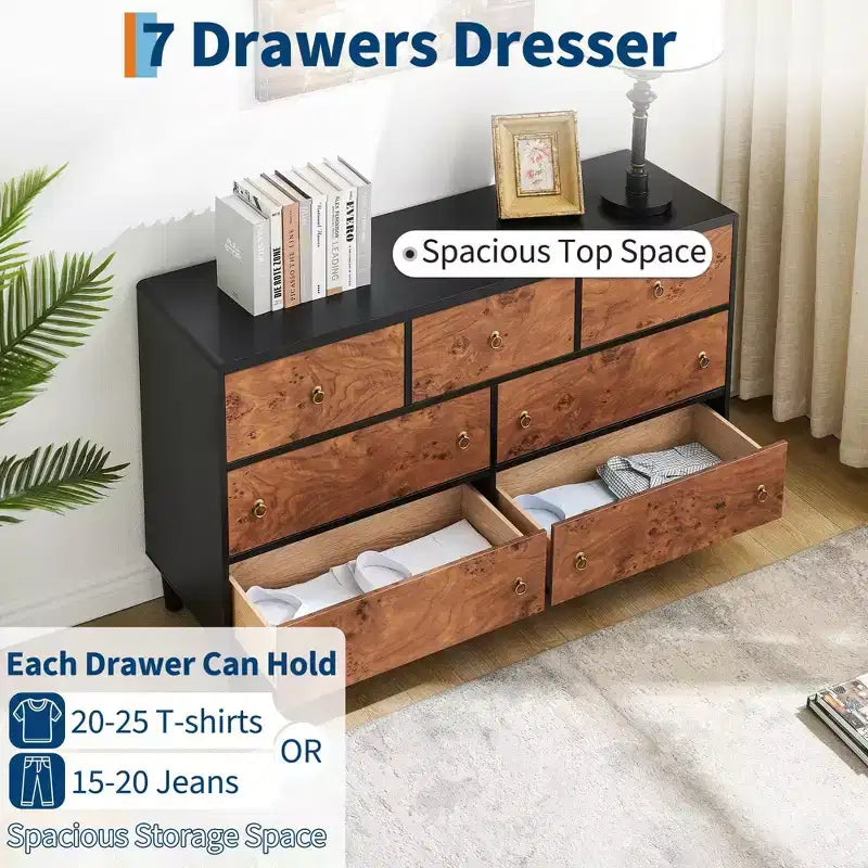 6 Drawers Dresser for Bedroom, 47" Wide Modern Chest of Drawers, Natural Oak