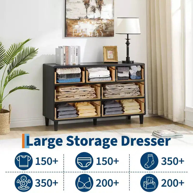6 Drawers Dresser for Bedroom, 47" Wide Modern Chest of Drawers, Natural Oak