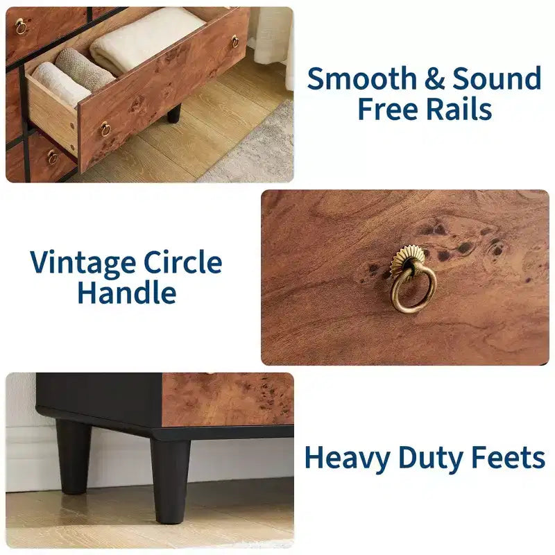 6 Drawers Dresser for Bedroom, 47" Wide Modern Chest of Drawers, Natural Oak