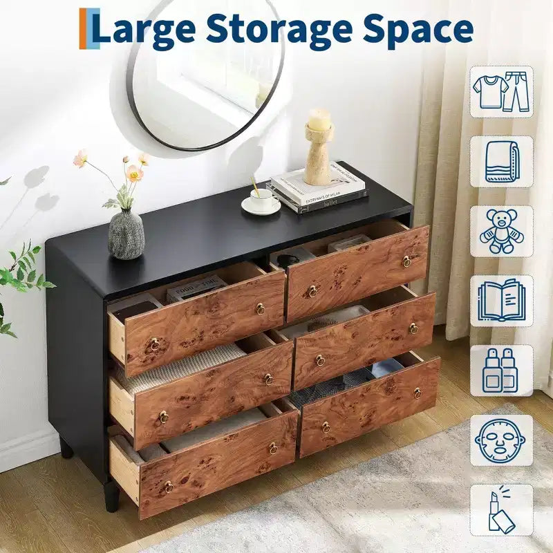 6 Drawers Dresser for Bedroom, 47" Wide Modern Chest of Drawers, Natural Oak