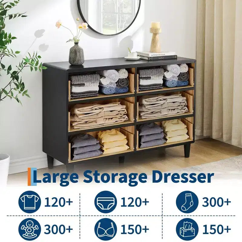 6 Drawers Dresser for Bedroom, 47" Wide Modern Chest of Drawers, Natural Oak