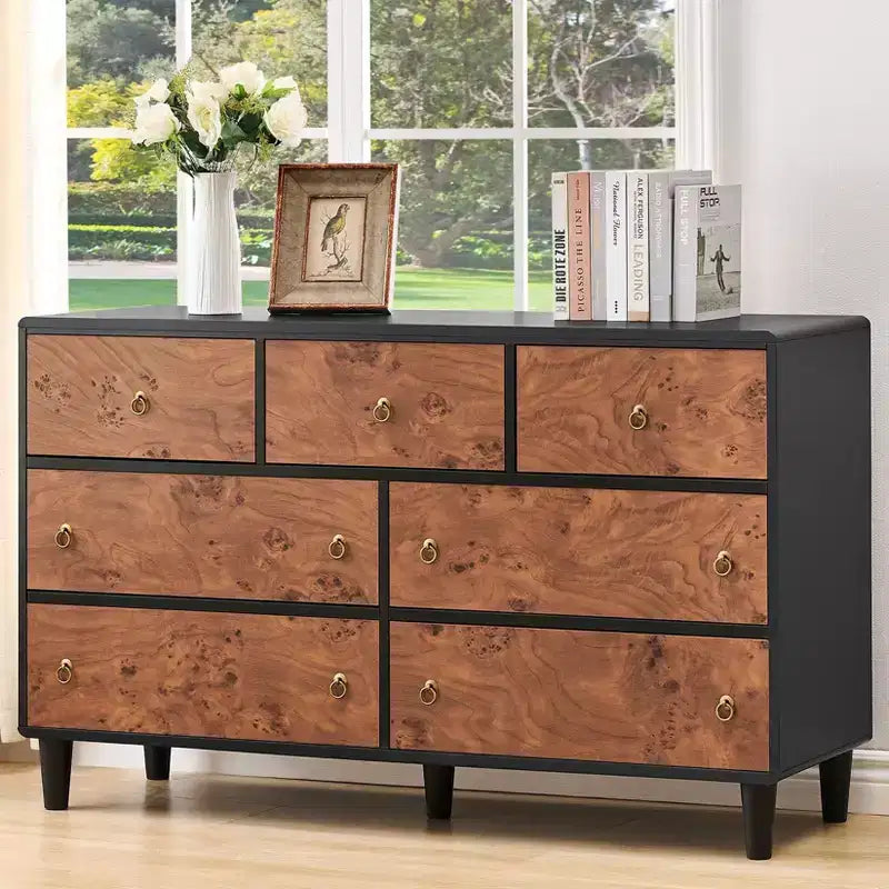 6 Drawers Dresser for Bedroom, 47" Wide Modern Chest of Drawers, Natural Oak
