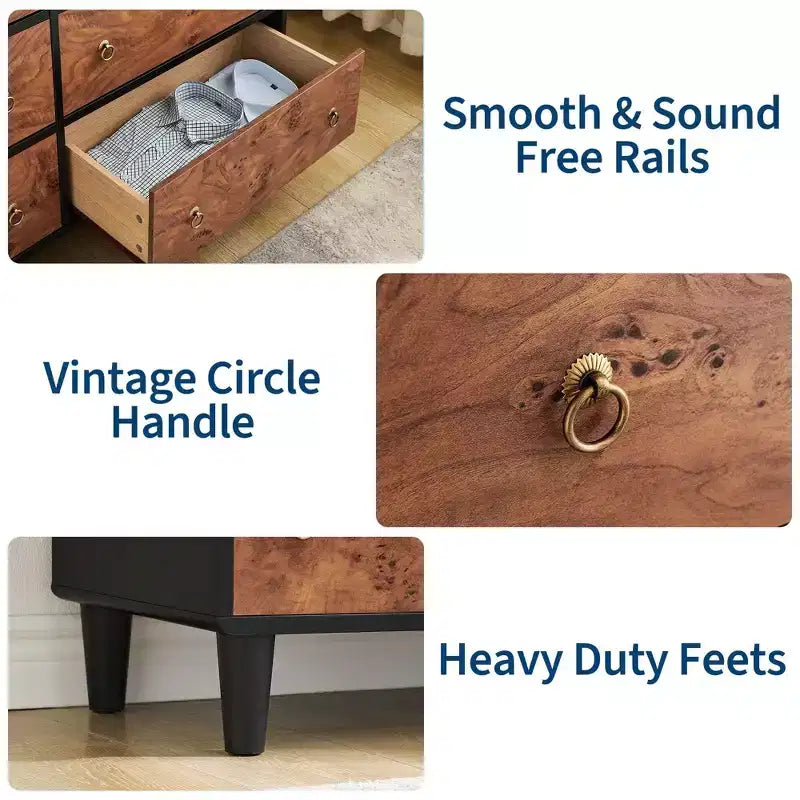 6 Drawers Dresser for Bedroom, 47" Wide Modern Chest of Drawers, Natural Oak