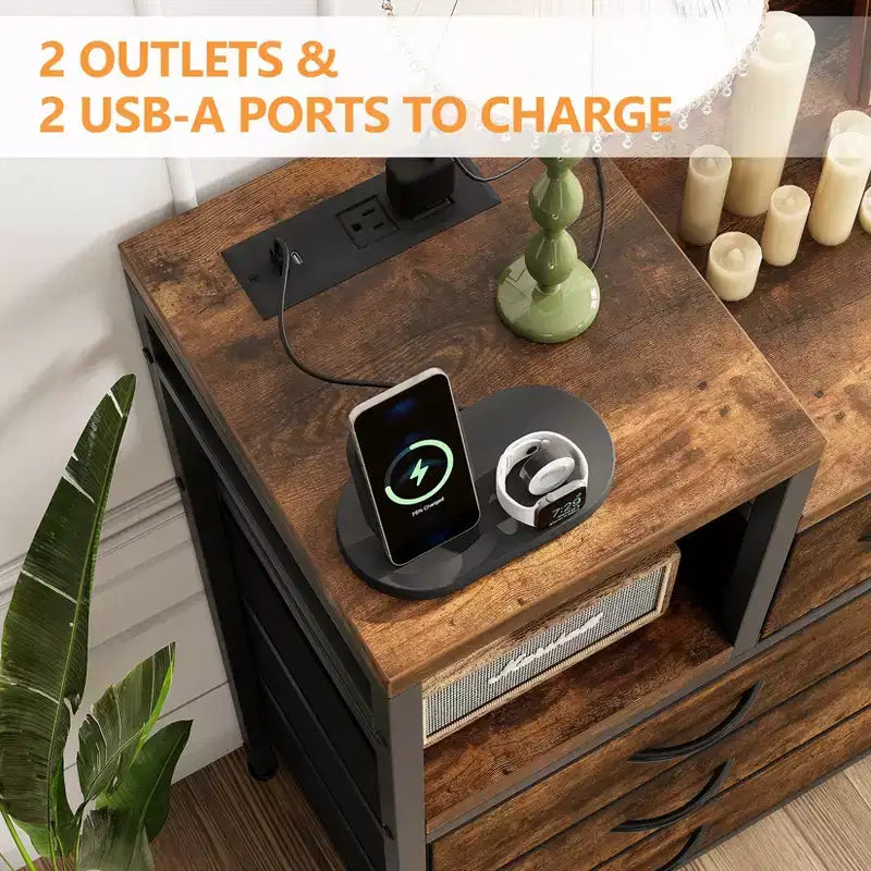 Farmhouse 9 Drawer Dresser with Charging Station for Bedroom, Closet, Living Room