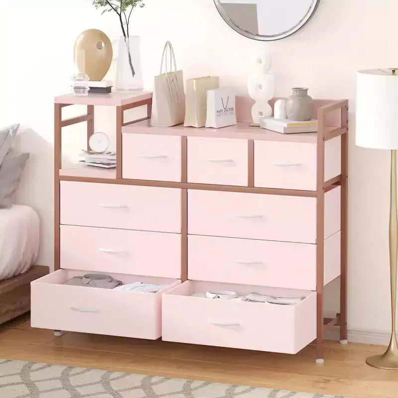 Farmhouse 9 Drawer Dresser with Charging Station for Bedroom, Closet, Living Room