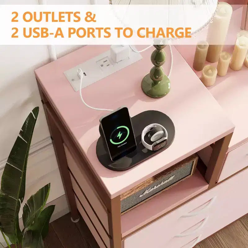 Farmhouse 9 Drawer Dresser with Charging Station for Bedroom, Closet, Living Room