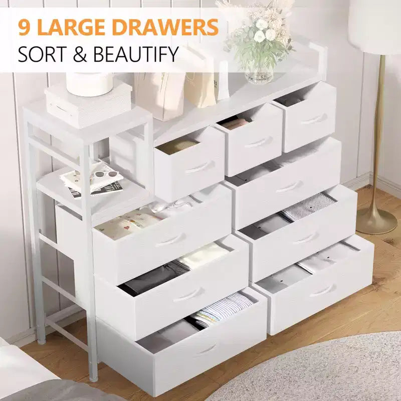 Farmhouse 9 Drawer Dresser with Charging Station for Bedroom, Closet, Living Room