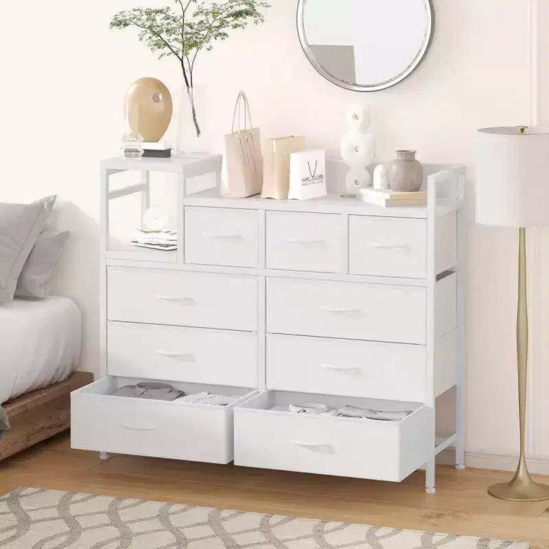 Farmhouse 9 Drawer Dresser with Charging Station for Bedroom, Closet, Living Room