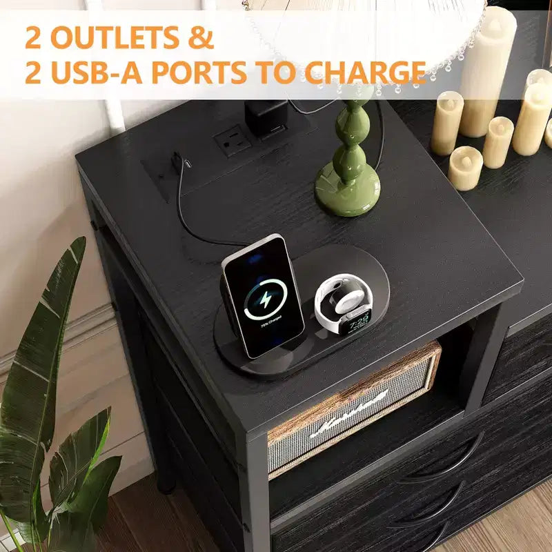 Farmhouse 9 Drawer Dresser with Charging Station for Bedroom, Closet, Living Room