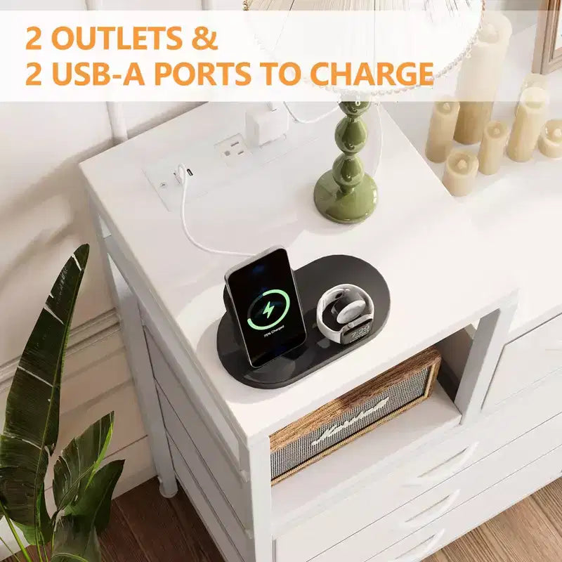 Farmhouse 9 Drawer Dresser with Charging Station for Bedroom, Closet, Living Room
