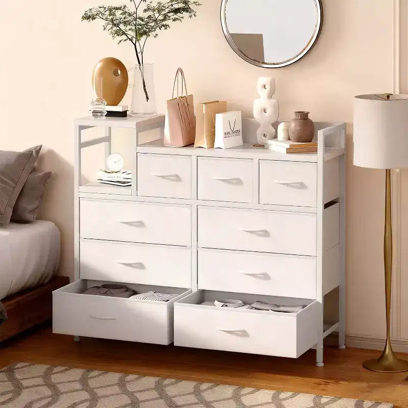 Farmhouse 9 Drawer Dresser with Charging Station for Bedroom, Closet, Living Room