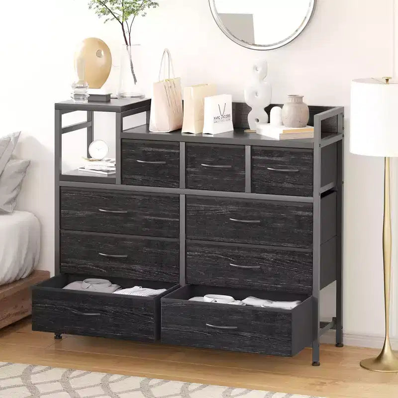 Farmhouse 9 Drawer Dresser with Charging Station for Bedroom, Closet, Living Room