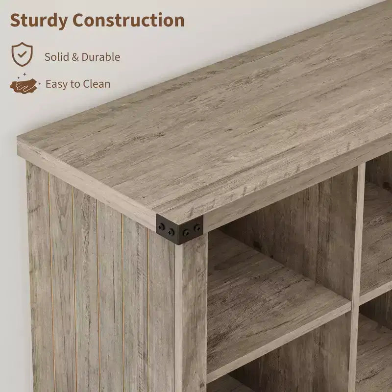 8 Cube Storage Organizer Bookshelf, Farmhouse Style Horizontal Bookcase, 62-inch Wooden Storage Bookcase for Entryway, Long and Short Bookshelf