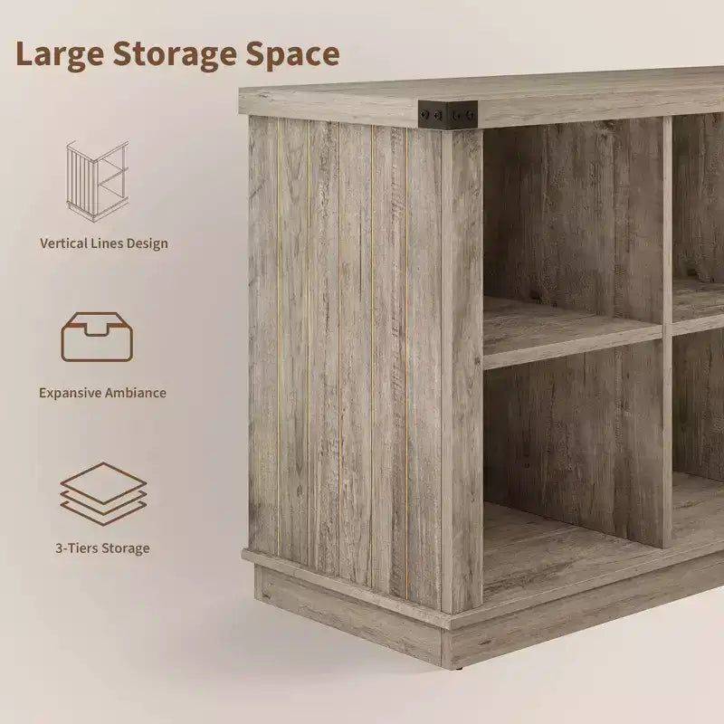 8 Cube Storage Organizer Bookshelf, Farmhouse Style Horizontal Bookcase, 62-inch Wooden Storage Bookcase for Entryway, Long and Short Bookshelf
