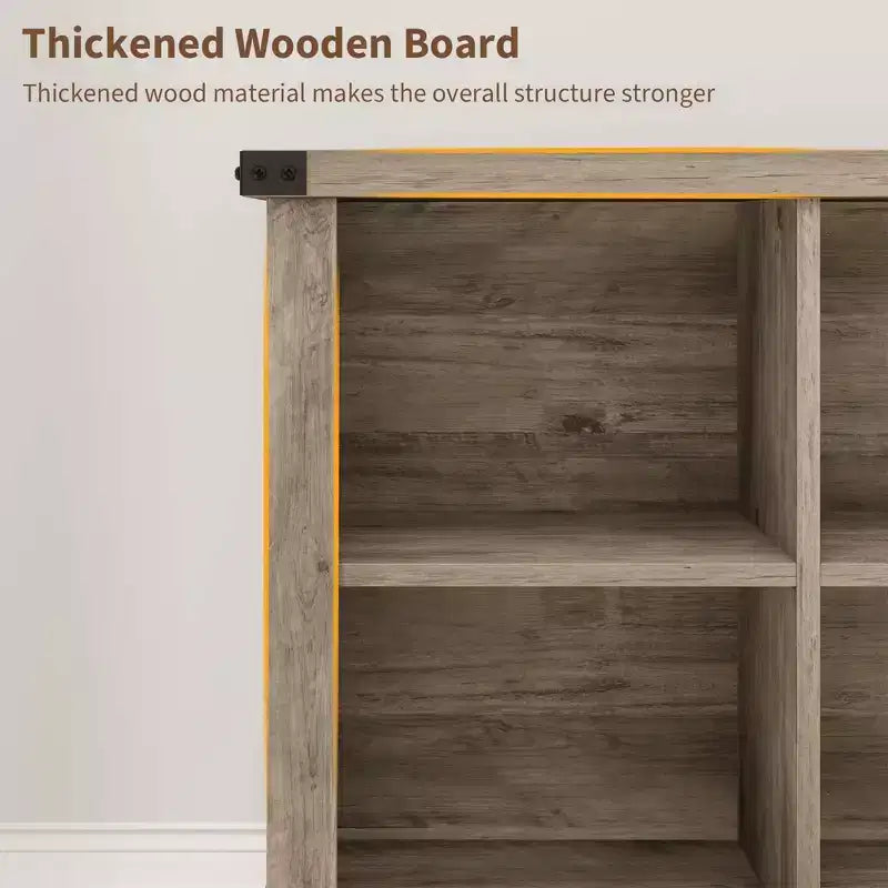 8 Cube Storage Organizer Bookshelf, Farmhouse Style Horizontal Bookcase, 62-inch Wooden Storage Bookcase for Entryway, Long and Short Bookshelf