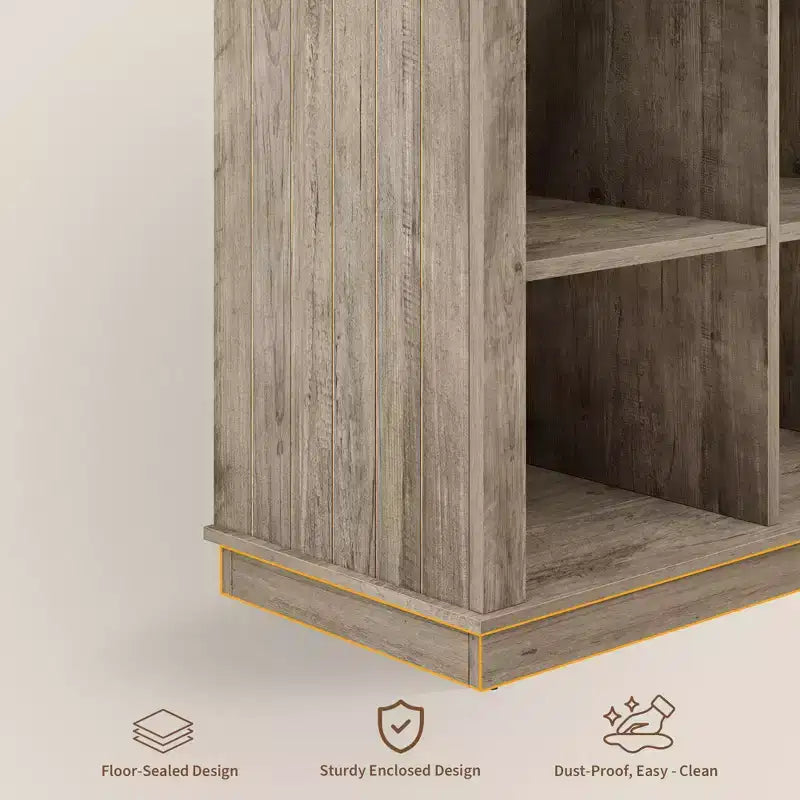 8 Cube Storage Organizer Bookshelf, Farmhouse Style Horizontal Bookcase, 62-inch Wooden Storage Bookcase for Entryway, Long and Short Bookshelf