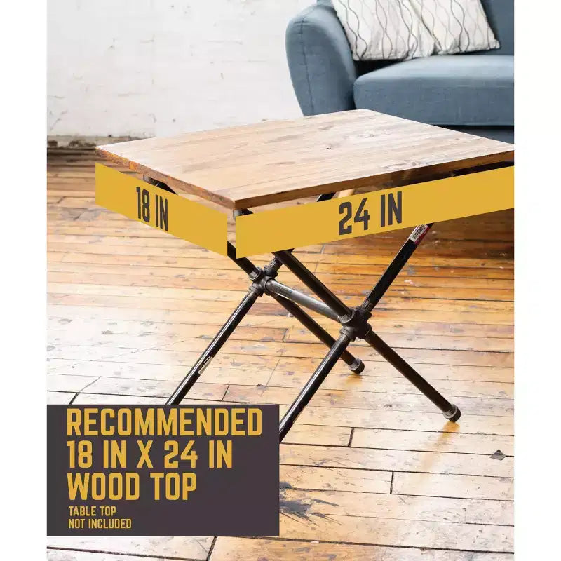 Industrial Criss Cross End Table, Steel Pipe Base with Pine Tabletop