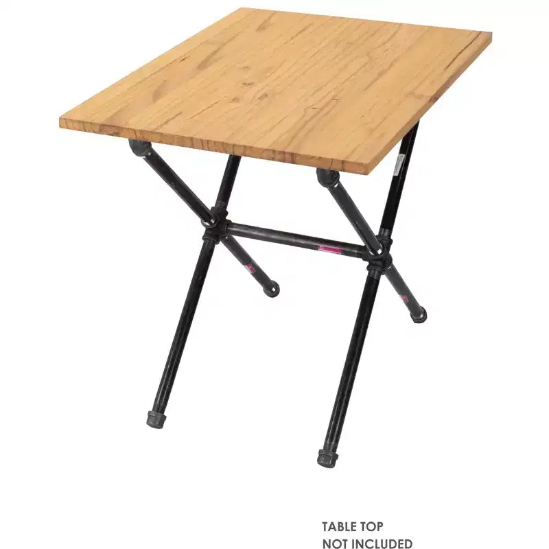 Industrial Criss Cross End Table, Steel Pipe Base with Pine Tabletop