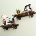 Industrial Pipe Wall Shelves with L-Shaped Brackets, Sunset Brown, 24-Inch