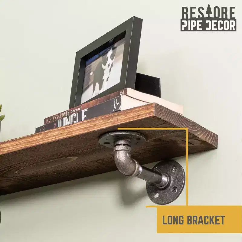 Industrial Pipe & Wood Wall Shelves, Sunset Brown, 24-Inch, Set of 2 with L-Shaped Brackets