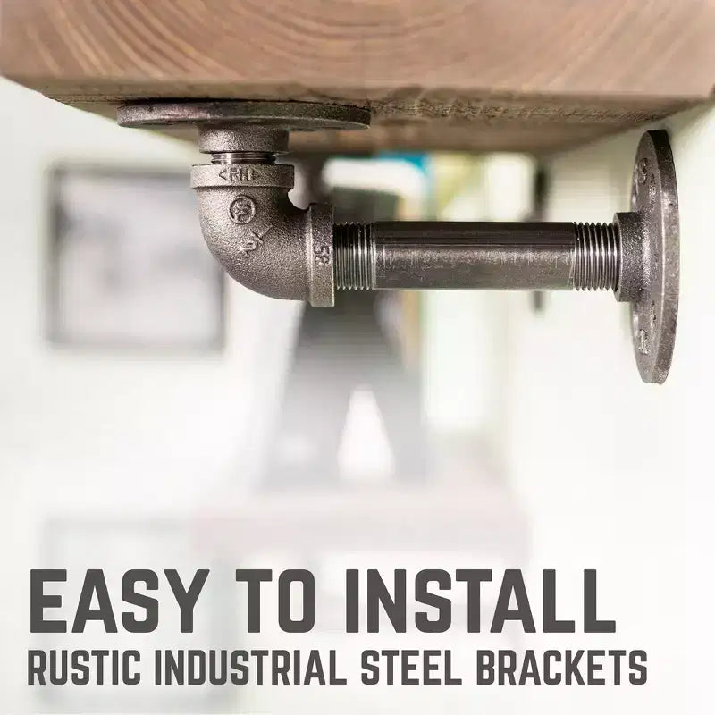 Industrial Pipe & Wood Wall Shelves, Sunset Brown, 24-Inch, Set of 2 with L-Shaped Brackets