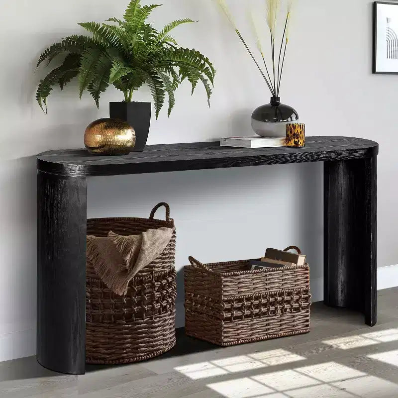 60-Inch Minimalist Entryway Console Table with Curved Legs and Thick Tabletop