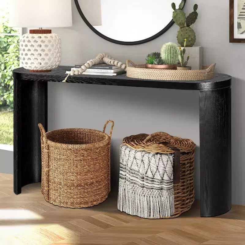 60-Inch Minimalist Entryway Console Table with Curved Legs and Thick Tabletop
