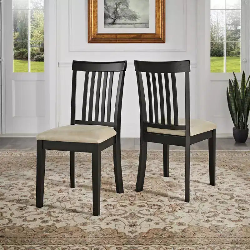 Kensington Black Wood Beige Microfiber Mission Back Dining Chairs (Set of 2) - Black/Beige - iNSPIREQ