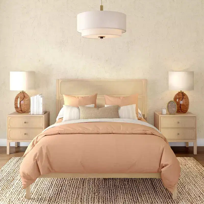 Rattan Queen Bed Frame with Solid Pine Wood, No Box Spring Needed