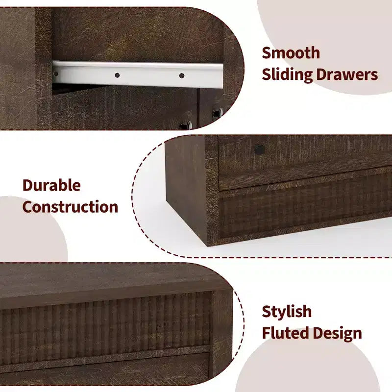 54 Wide 7 Drawer Wooden Dresser, Fluted Chest of Drawers & Storage Organizer for Bedroom, Living Room, Hallway & Entryway