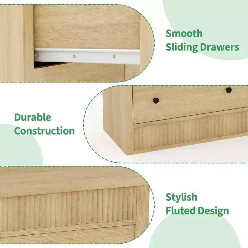 54 Wide 7 Drawer Wooden Dresser, Fluted Chest of Drawers & Storage Organizer for Bedroom, Living Room, Hallway & Entryway