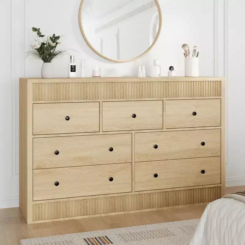 54 Wide 7 Drawer Wooden Dresser, Fluted Chest of Drawers & Storage Organizer for Bedroom, Living Room, Hallway & Entryway