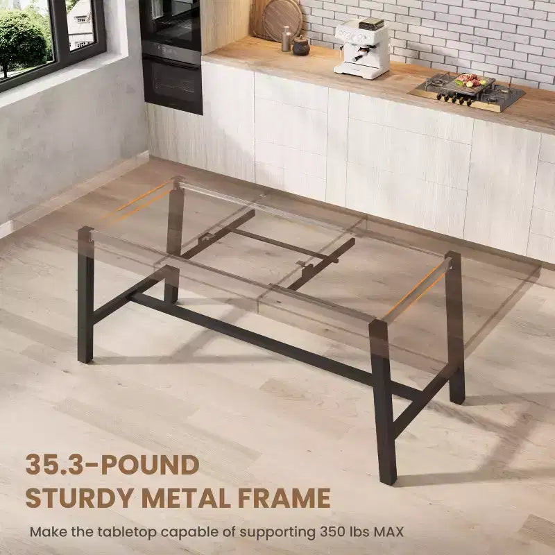 63-83 Extendable Dining Table, Industrial Rectangular Table for 6-8 People, Rustic Brown Expandable Kitchen Table with Heavy Duty Metal Frame