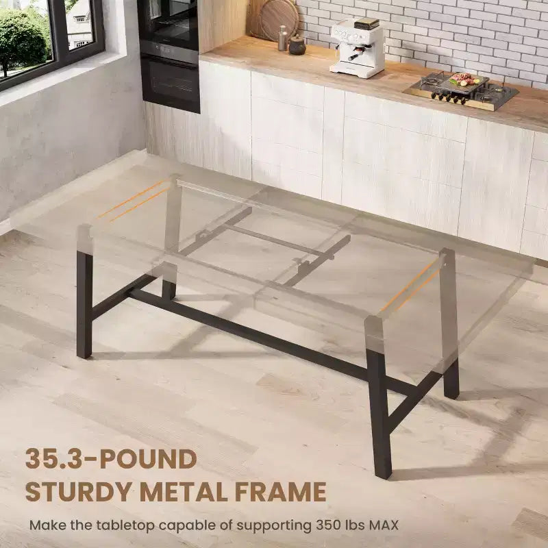 63-83 Extendable Dining Table, Industrial Rectangular Table for 6-8 People, Rustic Brown Expandable Kitchen Table with Heavy Duty Metal Frame
