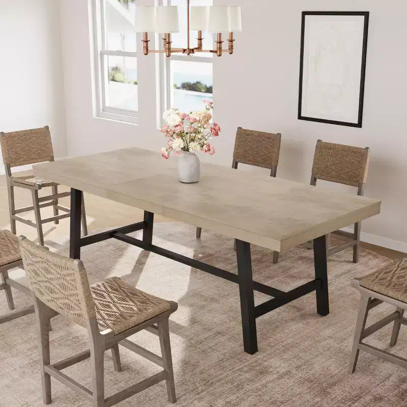 63-83 Extendable Dining Table, Industrial Rectangular Table for 6-8 People, Rustic Brown Expandable Kitchen Table with Heavy Duty Metal Frame