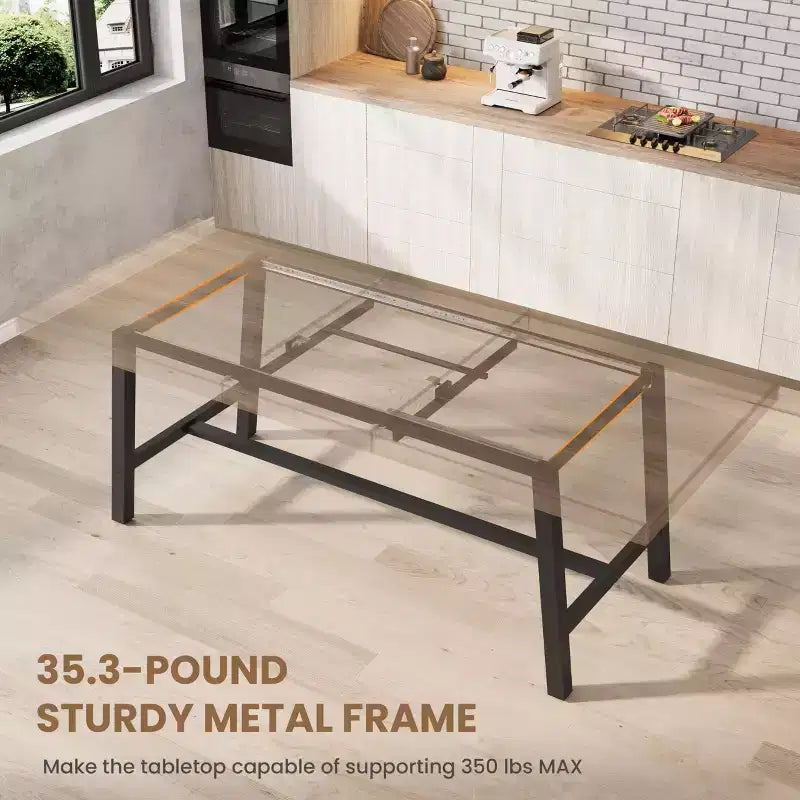 63-83 Extendable Dining Table, Industrial Rectangular Table for 6-8 People, Rustic Brown Expandable Kitchen Table with Heavy Duty Metal Frame