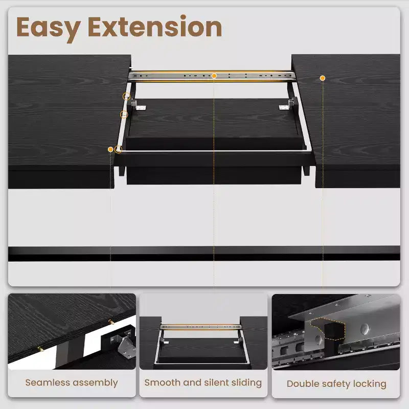 63-83 Extendable Dining Table, Industrial Rectangular Table for 6-8 People, Rustic Brown Expandable Kitchen Table with Heavy Duty Metal Frame