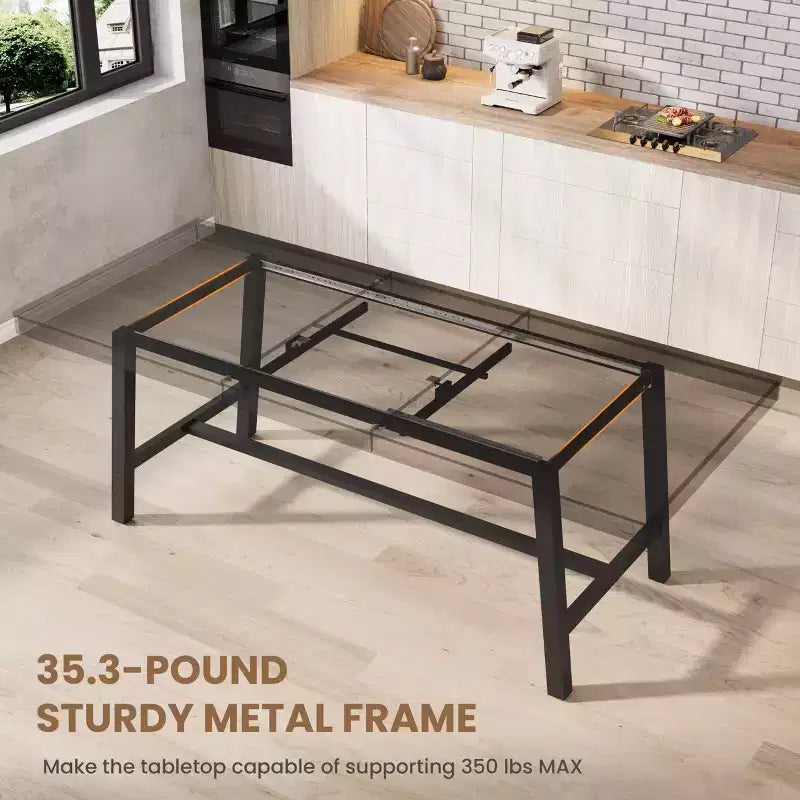 63-83 Extendable Dining Table, Industrial Rectangular Table for 6-8 People, Rustic Brown Expandable Kitchen Table with Heavy Duty Metal Frame