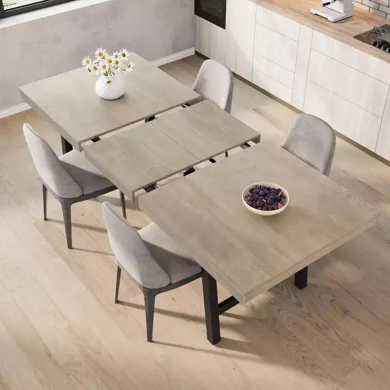 63-83 Extendable Dining Table, Industrial Rectangular Table for 6-8 People, Rustic Brown Expandable Kitchen Table with Heavy Duty Metal Frame