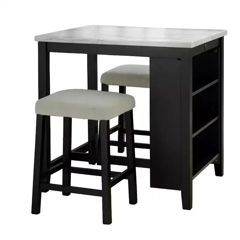 3-Piece High Gloss Dining Set with USB Charging Ports and Boucle Upholstered Stools