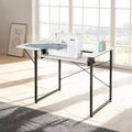 Multipurpose Sewing Machine Table with Foldable Side Shelf, Adjustable Shelf, Steel Legs, White