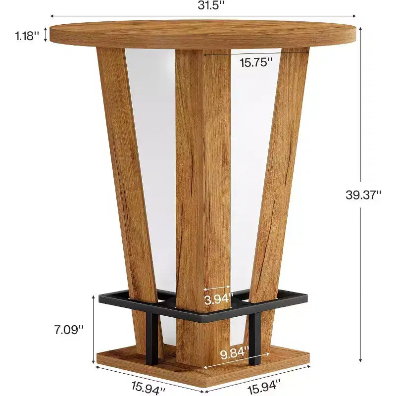 Round High Top Bar Table 39.4" H, Cocktail Bistro Pub Table with Metal Footrest, Brown