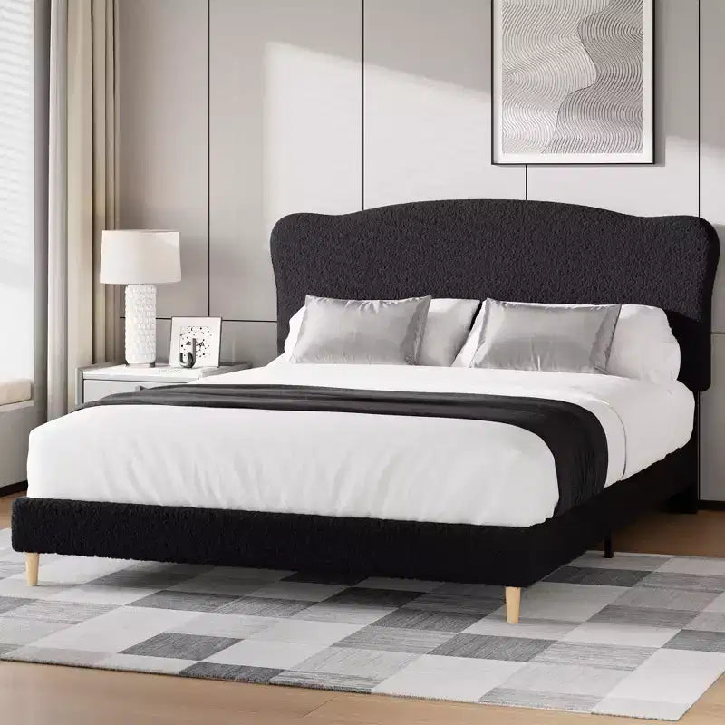 Upholstered Platform Bed Frame for Kids ,Cute soft or Boucle Headboard