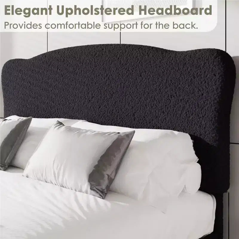 Upholstered Platform Bed Frame for Kids ,Cute soft or Boucle Headboard